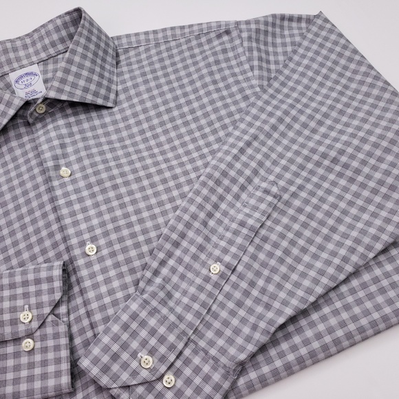 Brooks Brothers Slim Fit Shirt 17 32/33 Gray Check - Picture 6 of 8